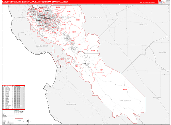 San Jose-Sunnyvale-Santa Clara Metro Area Wall Map
